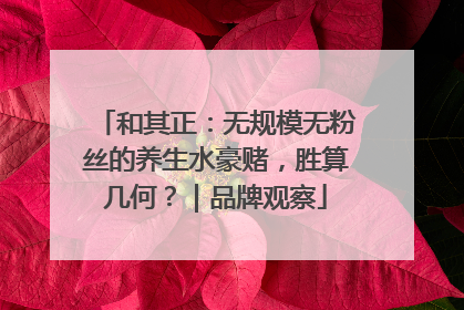 和其正：无规模无粉丝的养生水豪赌，胜算几何？｜品牌观察